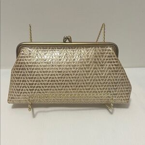 Vintage Gold White Print Hardbody Clutch Bag
